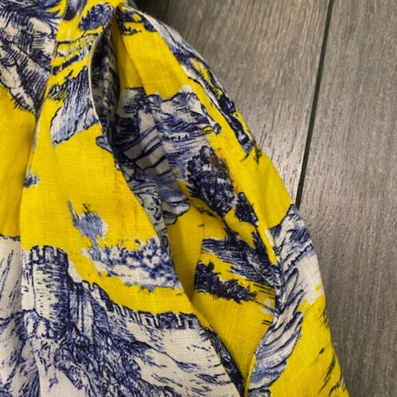 Samantha Sung Sleeveless Blue Yellow Linen Maxi Dress Size 12 - Picture 4 of 11